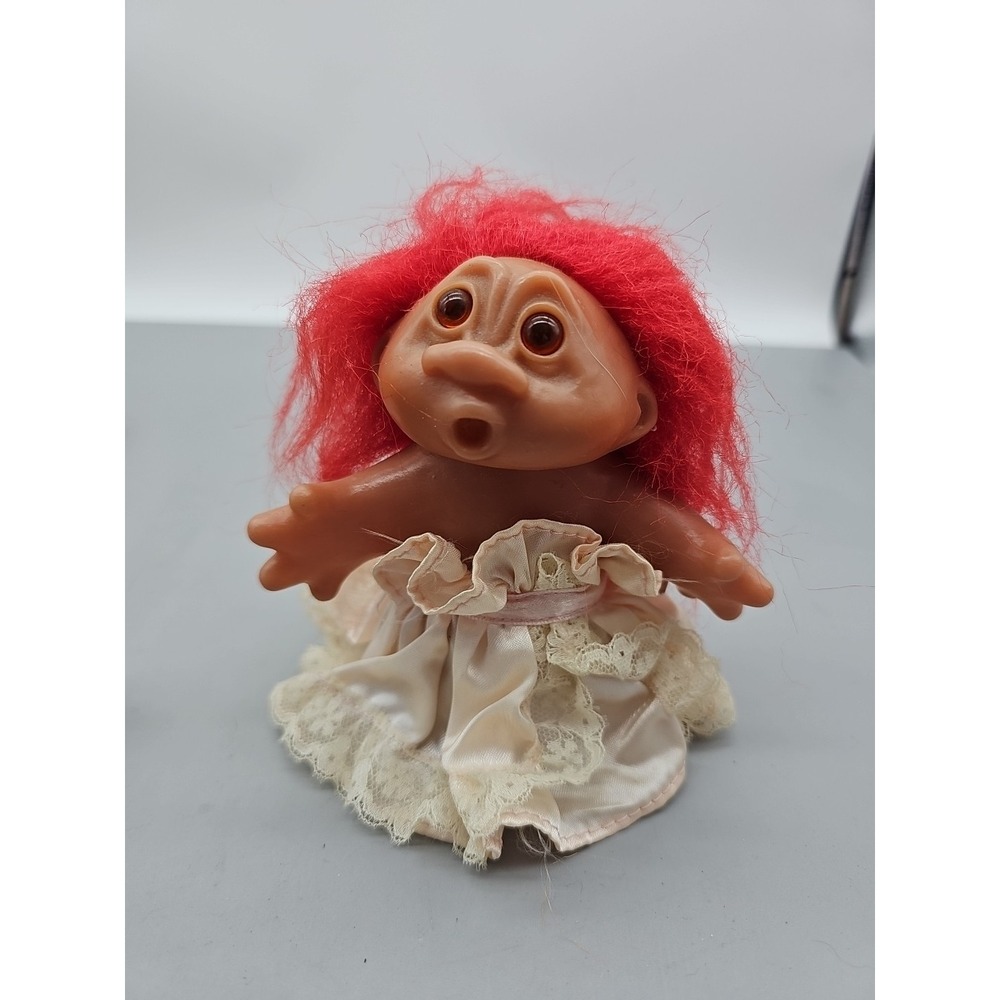 DAM 5" Wedding TROLL Doll 1986 Red hair VIntage Dress